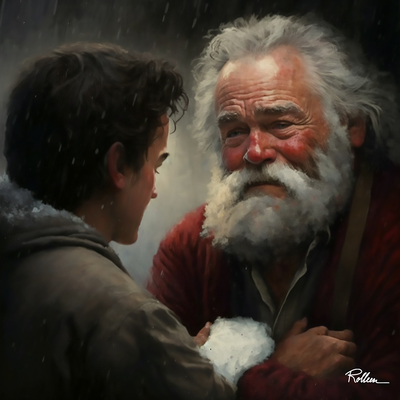 SANTA INTRODUCES JOHN TO A FRIEND by Rolleen Carcioppolo